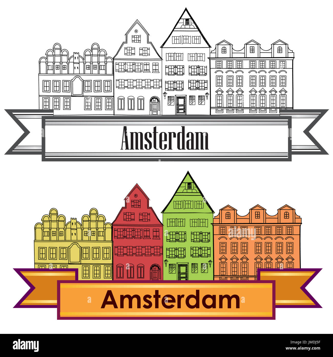 Maisons de canal d'Amsterdam. Symbole des Pays-Bas. Icône de voyage Europe. Banque D'Images