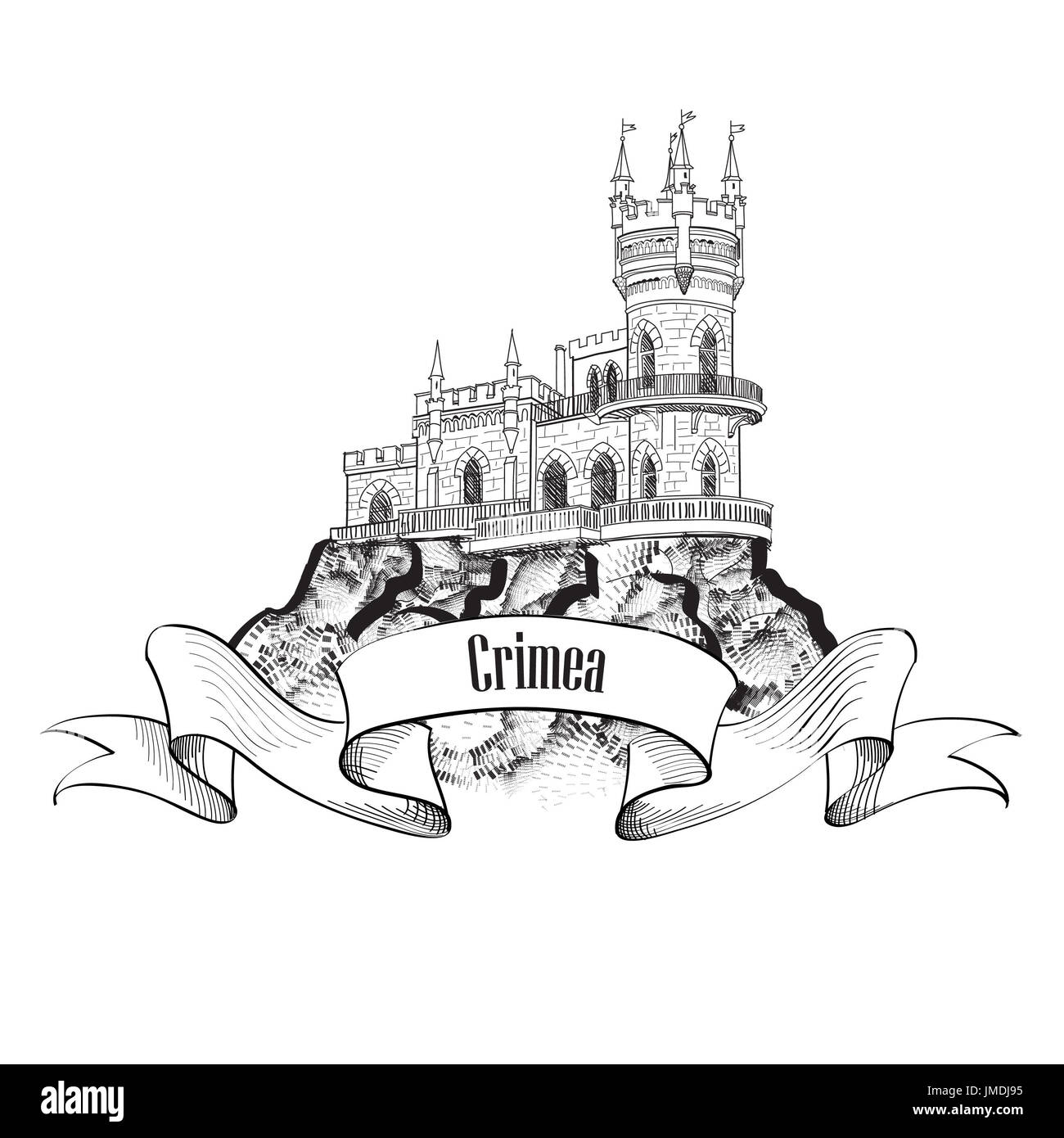La Crimée monument symbole. Célèbre bâtiment de la Crimée avaler le nid du château. Billet Russie célèbre palace. Signe de la ville de Yalta. Banque D'Images