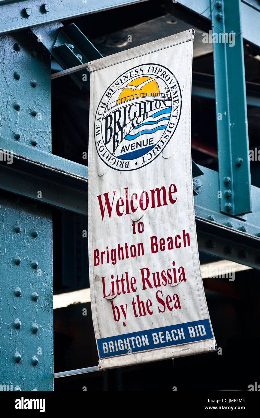 Bienvenue à la plage de Brighton sign - quartier immigré russe à Brooklyn, New York Banque D'Images