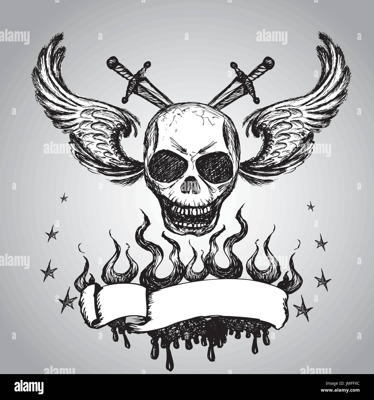 Ailes de crânes tatouage, dessin à la main,vector Illustration de Vecteur