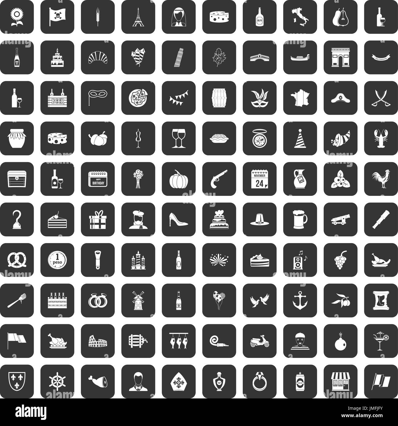 L'alcool 100 icons set black Illustration de Vecteur