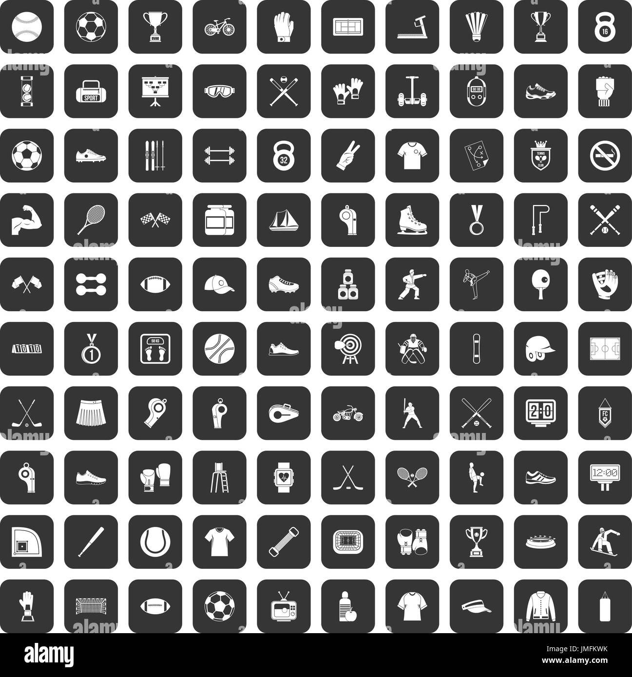 100 icônes de l'athlète noir set Illustration de Vecteur