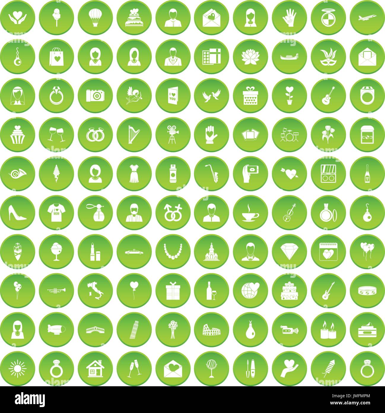 Mariage 100 icons set green Illustration de Vecteur