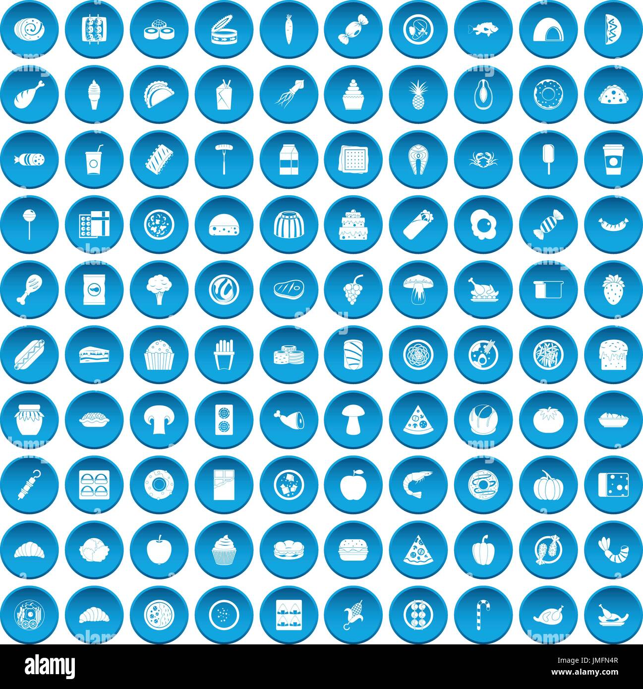 100 blue icons set repas Illustration de Vecteur