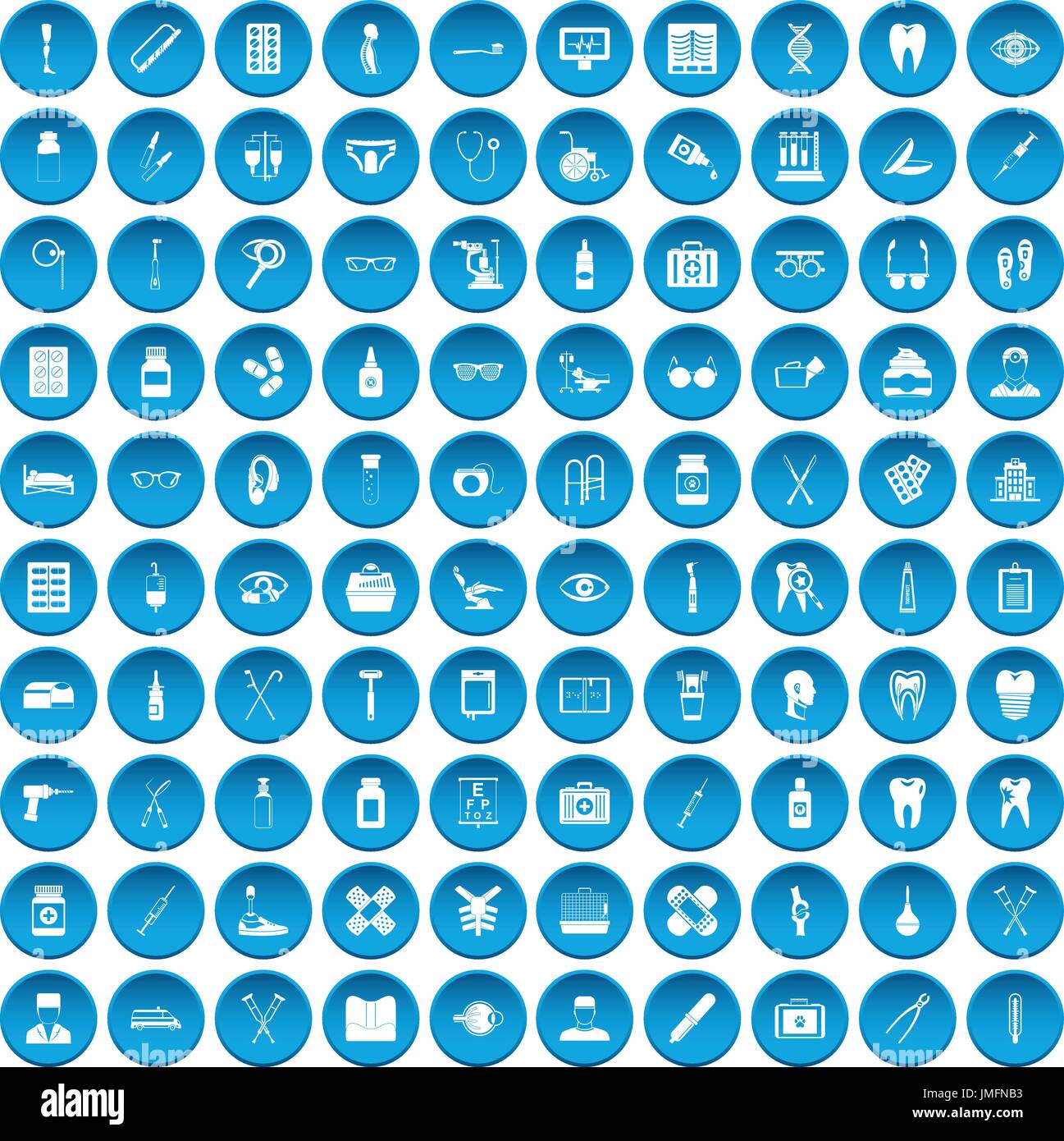 100 accessoires médicaux icons set blue Illustration de Vecteur