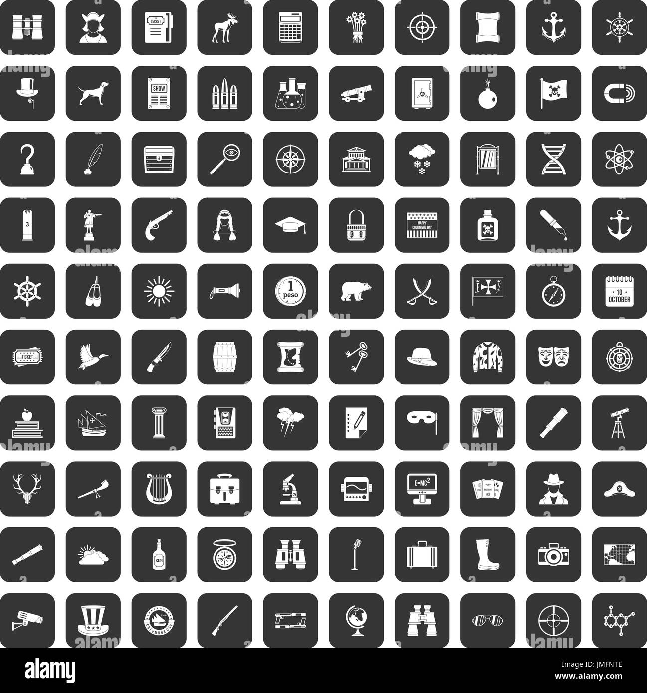 Jumelles 100 icons set black Illustration de Vecteur