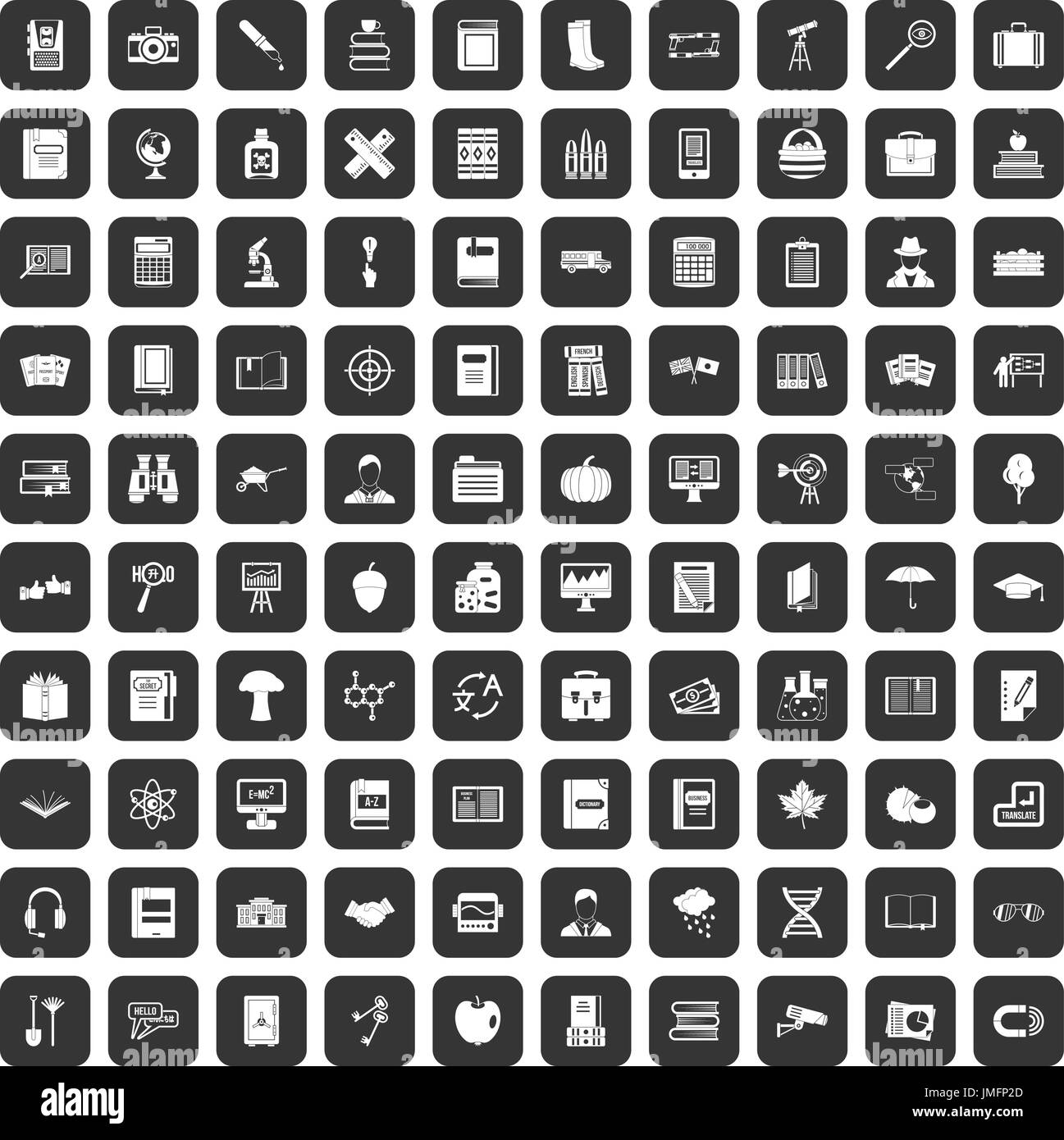Livre 100 icons set black Illustration de Vecteur