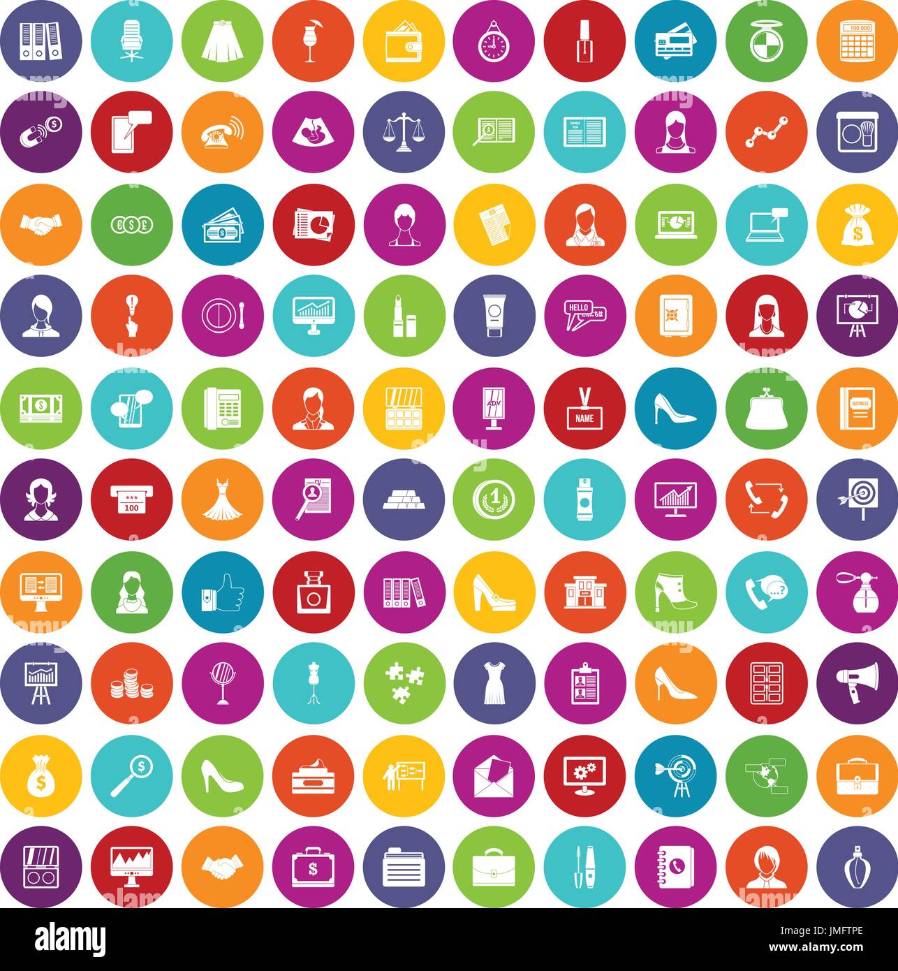 100 business woman icons set color Illustration de Vecteur