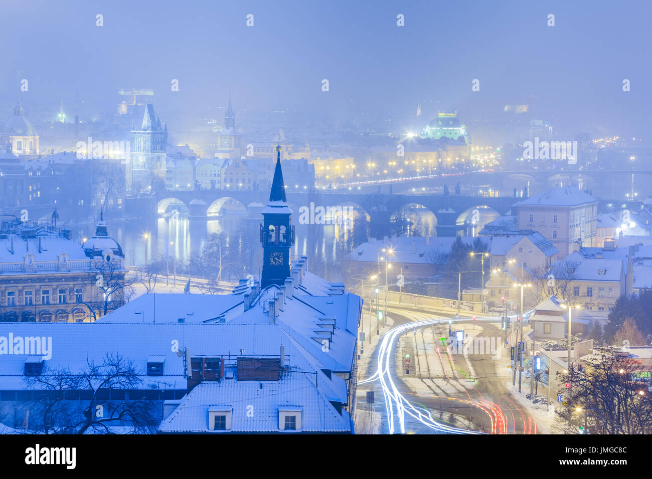 L'Europe, République tchèque, Tchéquie, Prague, l'UNESCO, Vieille Ville Historique Panorama avec des ponts sur la rivière Vltava (Moldau, avec le Pont Charles Banque D'Images