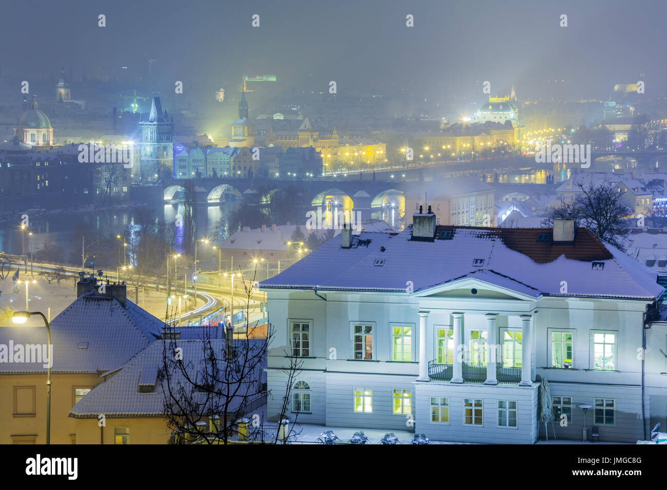 L'Europe, République tchèque, Tchéquie, Prague, l'UNESCO, Vieille Ville Historique Panorama avec des ponts sur la rivière Vltava (Moldau, avec le Pont Charles Banque D'Images