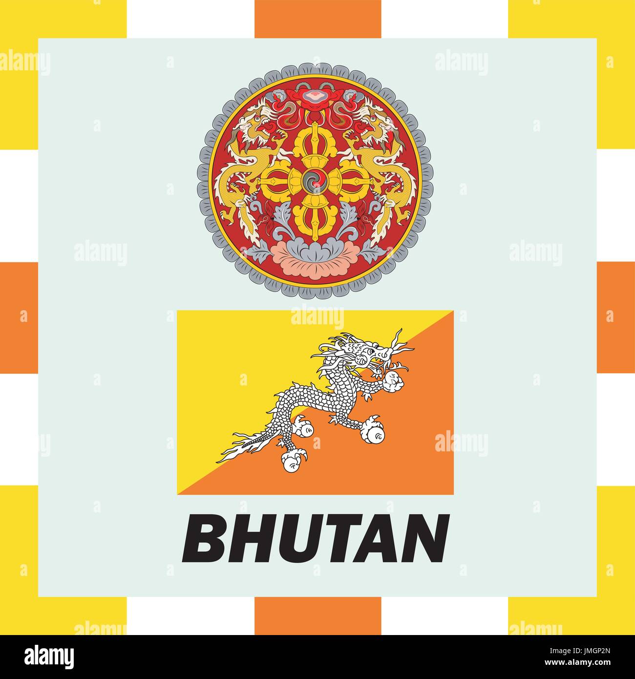 L'enseigne officielle, drapeau et d'arm du Bhoutan Illustration de Vecteur