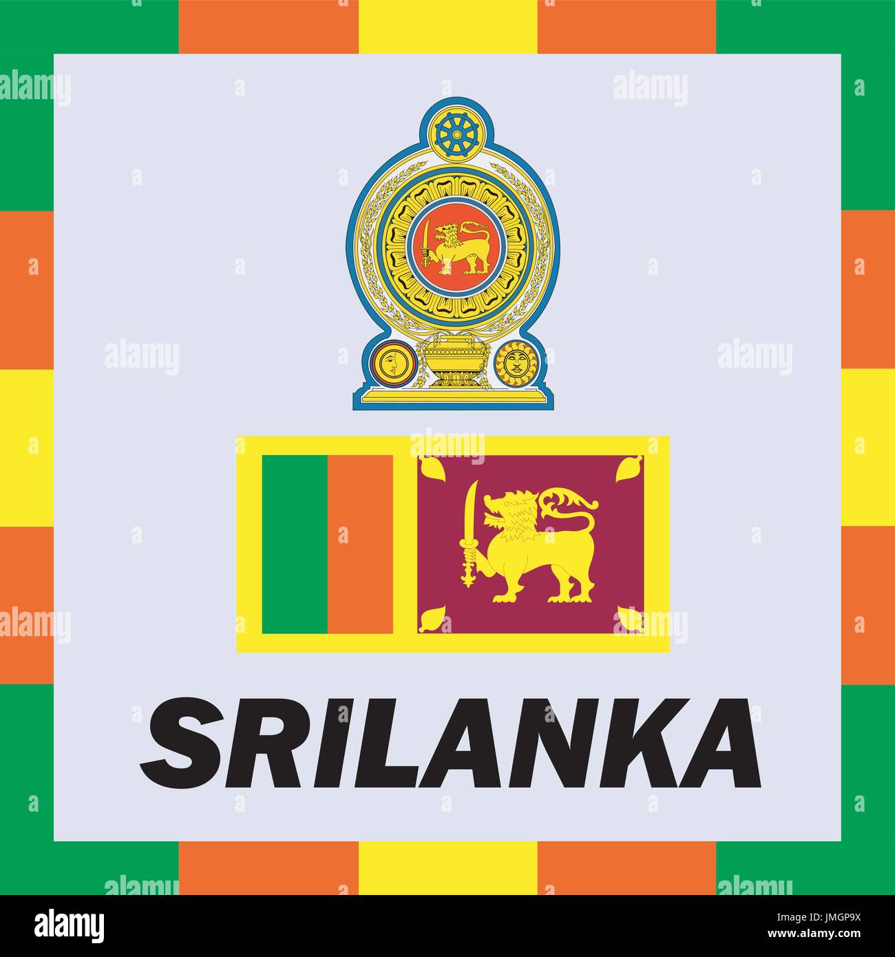 L'enseigne officielle, drapeau et d'arm de Srilanka Illustration de Vecteur
