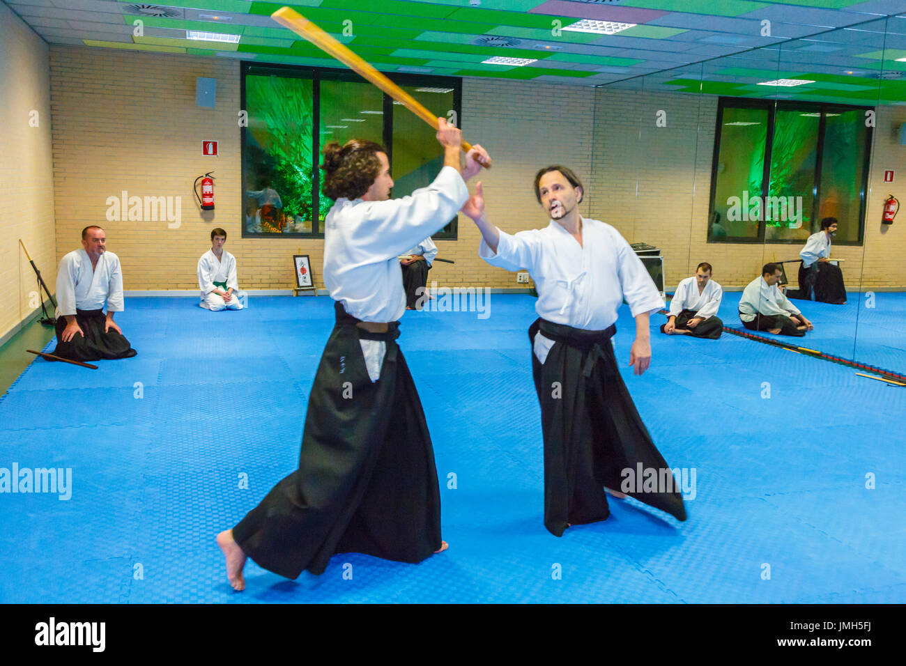 L'école d'art martial de l'Aikido. Banque D'Images
