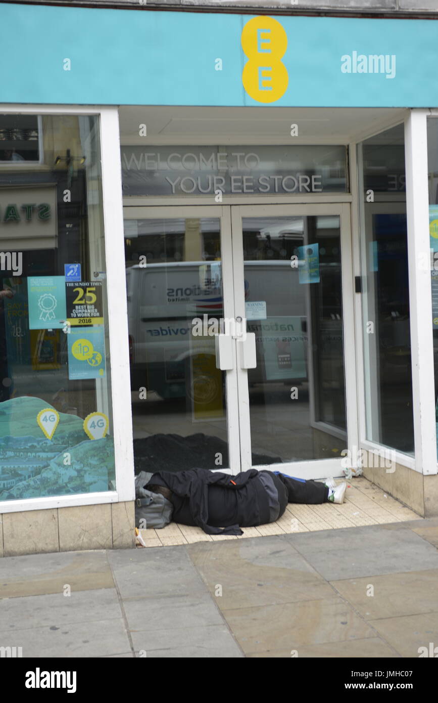 Les sans-abri et les habitants de la rue sur les rues de la ville d'Oxford Banque D'Images