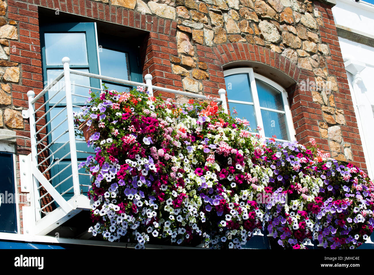 Belle vue sur le balcon et fleurs, Howth, Dublin, Irlande, Banque D'Images
