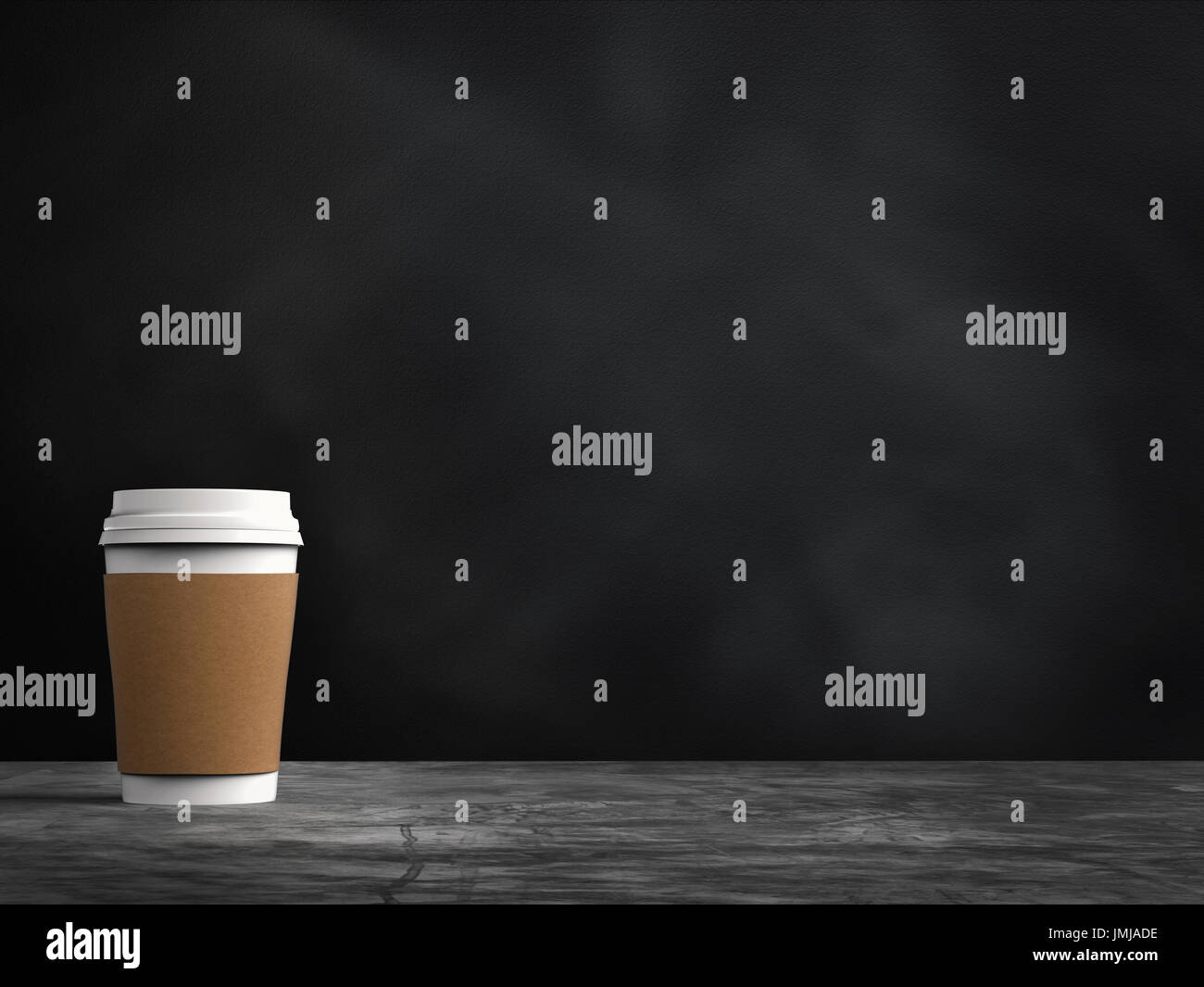 Le papier blanc tasse à café avec espace blanc sur tableau noir Banque D'Images