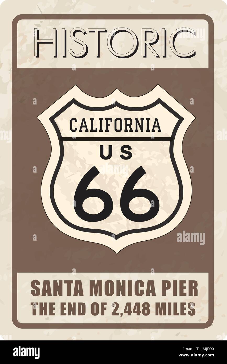 Route 66 rétro signe. bannière historique roud. transport en Californie, USA historique icône route inter-États. Illustration de Vecteur