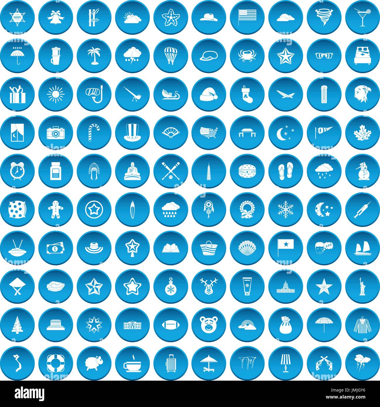 100 star blue icons set Illustration de Vecteur