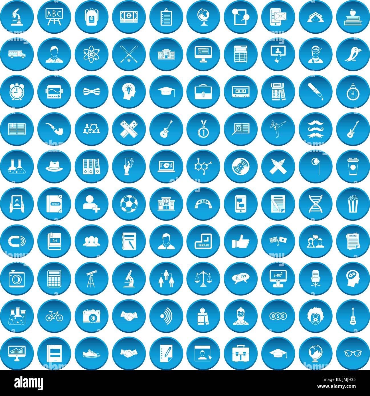 100 étudiants icons set blue Illustration de Vecteur