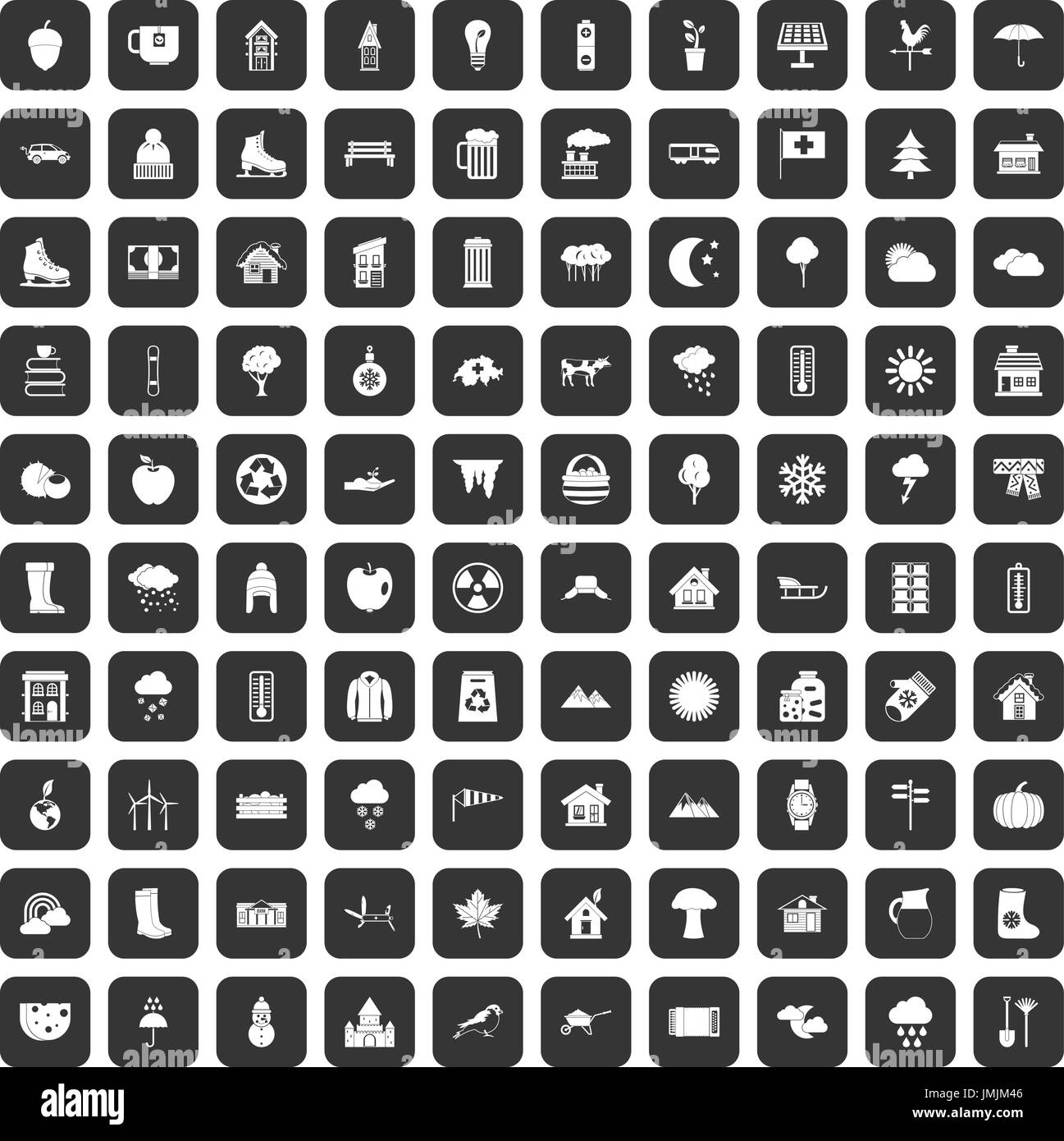 Maison de campagne 100 icons set black Illustration de Vecteur