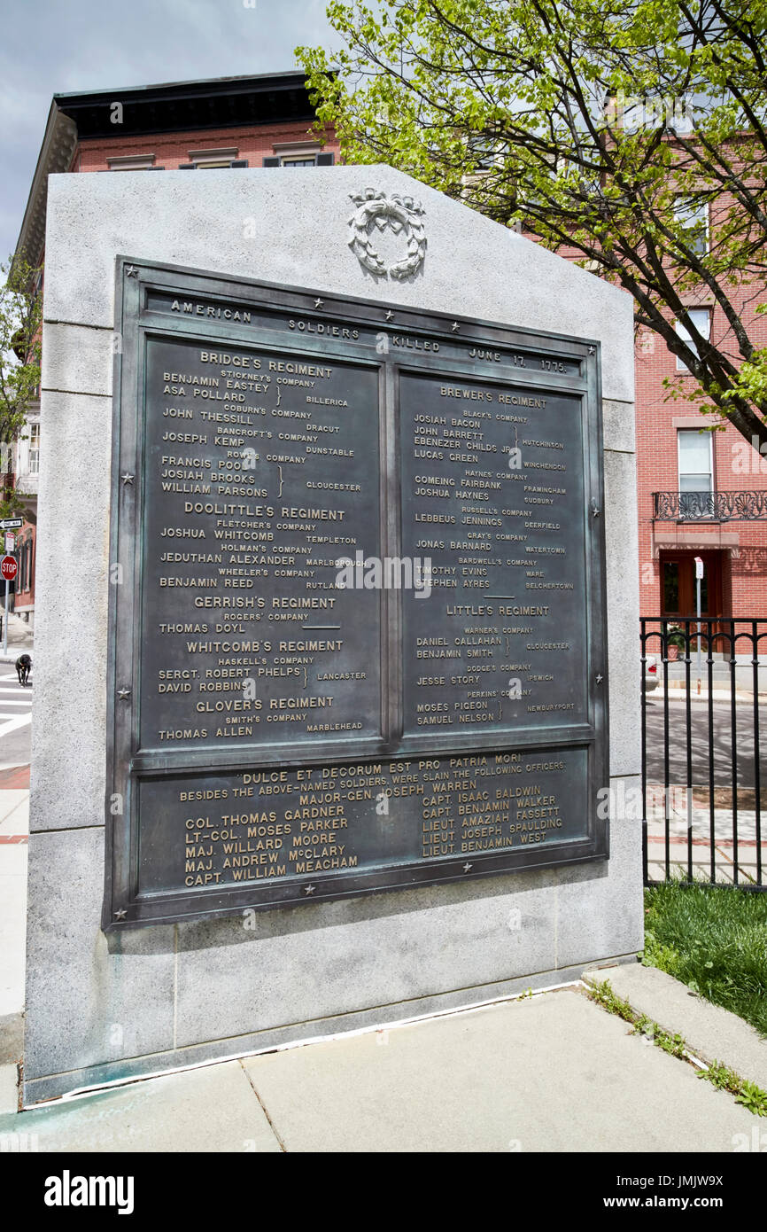 Bataille de Bunker Hill Monument soldats guerre révolutionnaire winthrop square Boston USA Banque D'Images