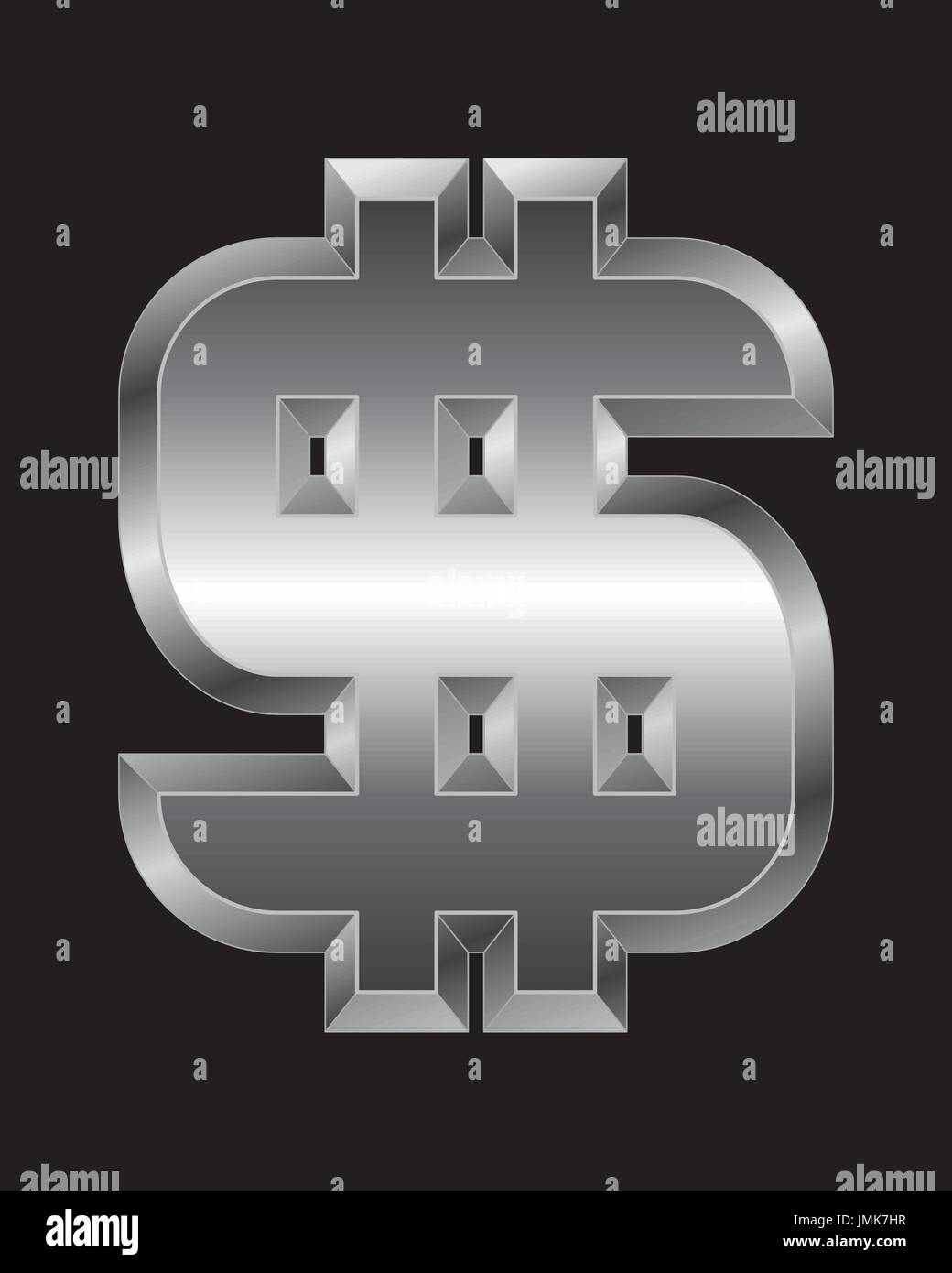 Biseauté rectangulaire metal font - dollar symbole monétaire, vector Illustration de Vecteur