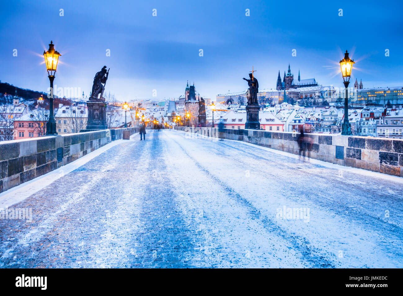 L'Europe, République tchèque, Tchéquie, Prague, vieille ville historique, l'UNESCO, le pont Charles, monument emblématique, Karluv Most sur Vltava (Moldau, hiver, Banque D'Images