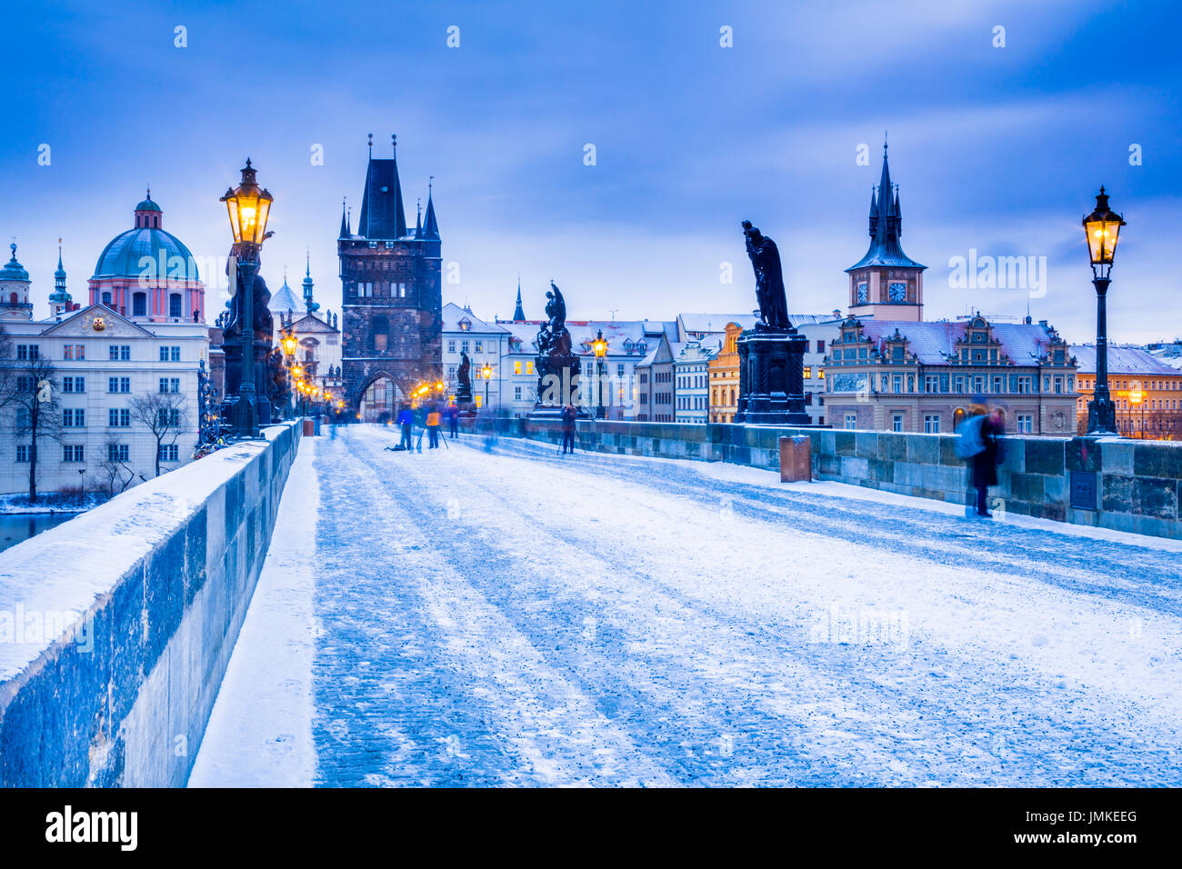 L'Europe, République tchèque, Tchéquie, Prague, vieille ville historique, l'UNESCO, le pont Charles, monument emblématique, Karluv Most sur Vltava (Moldau, hiver, Banque D'Images