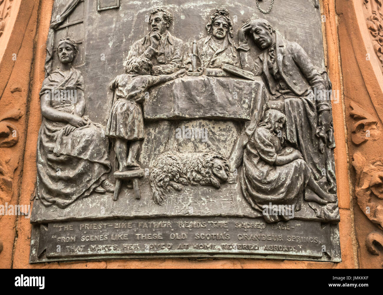 Côté sud bas-relief statue commémorative de panneau de Robert Burns, Leith, Edinburgh, Scotland, UK, par le sculpteur D W Stevenson, Foundry J W Singer & Fils Banque D'Images