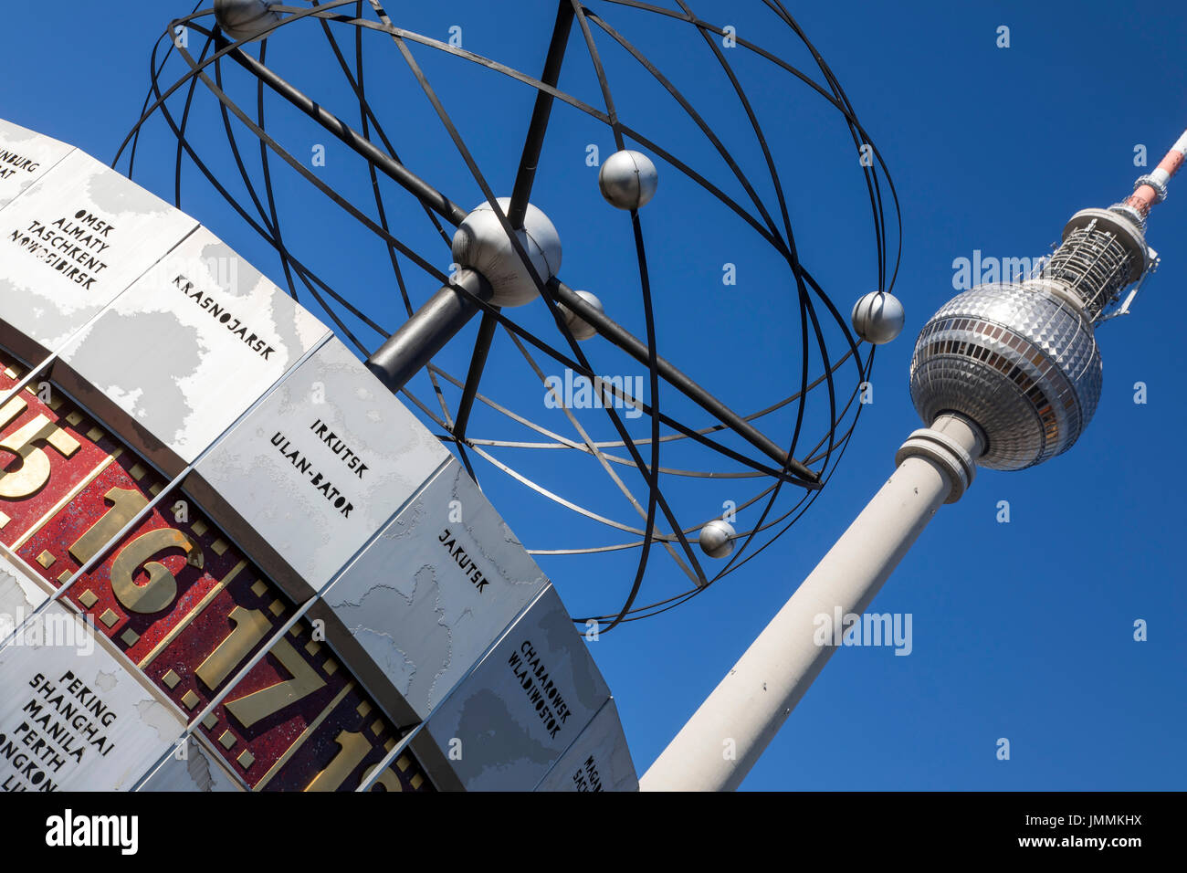 Berlin, Allemagne, place Alexander, centre-ville, quartier Mitte, tour de télévision de Berlin, l'horloge universelle Urania, Banque D'Images