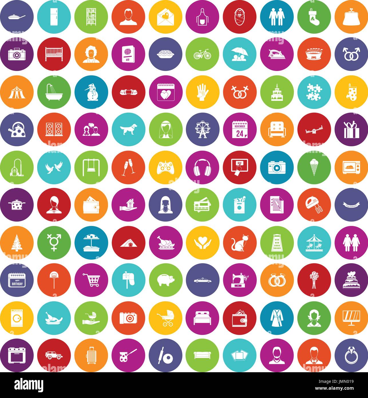 100 icônes de la famille couleur Illustration de Vecteur