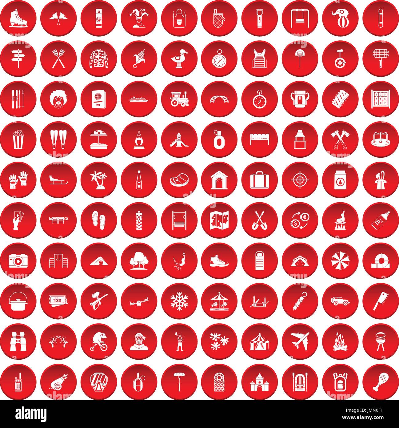 100 famille vacances icons set red Illustration de Vecteur