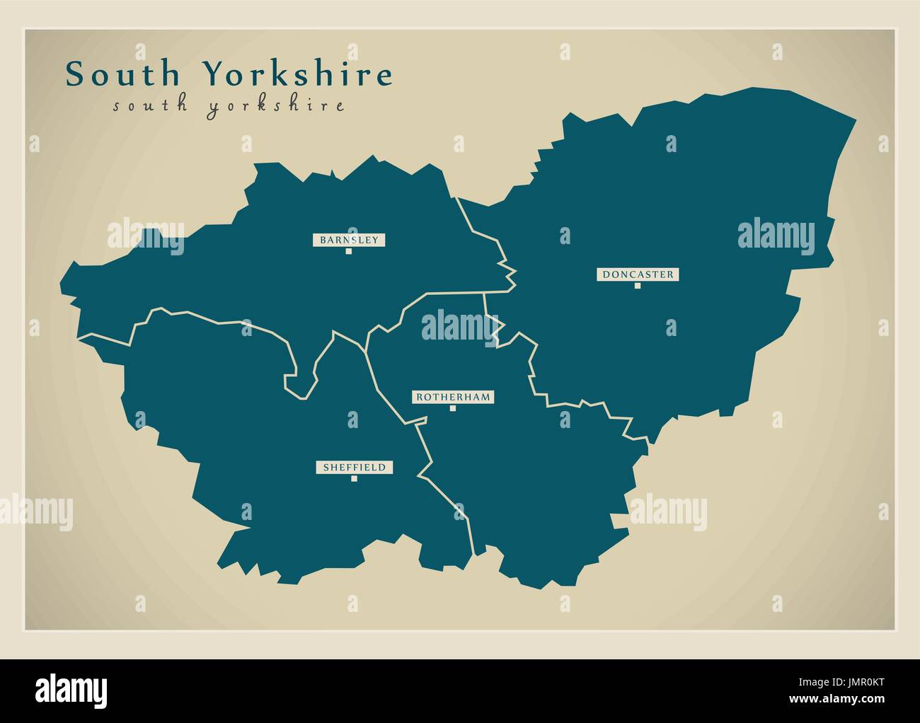 Carte moderne - South Yorkshire County Metropolitan avec villes et districts England UK illustration Illustration de Vecteur