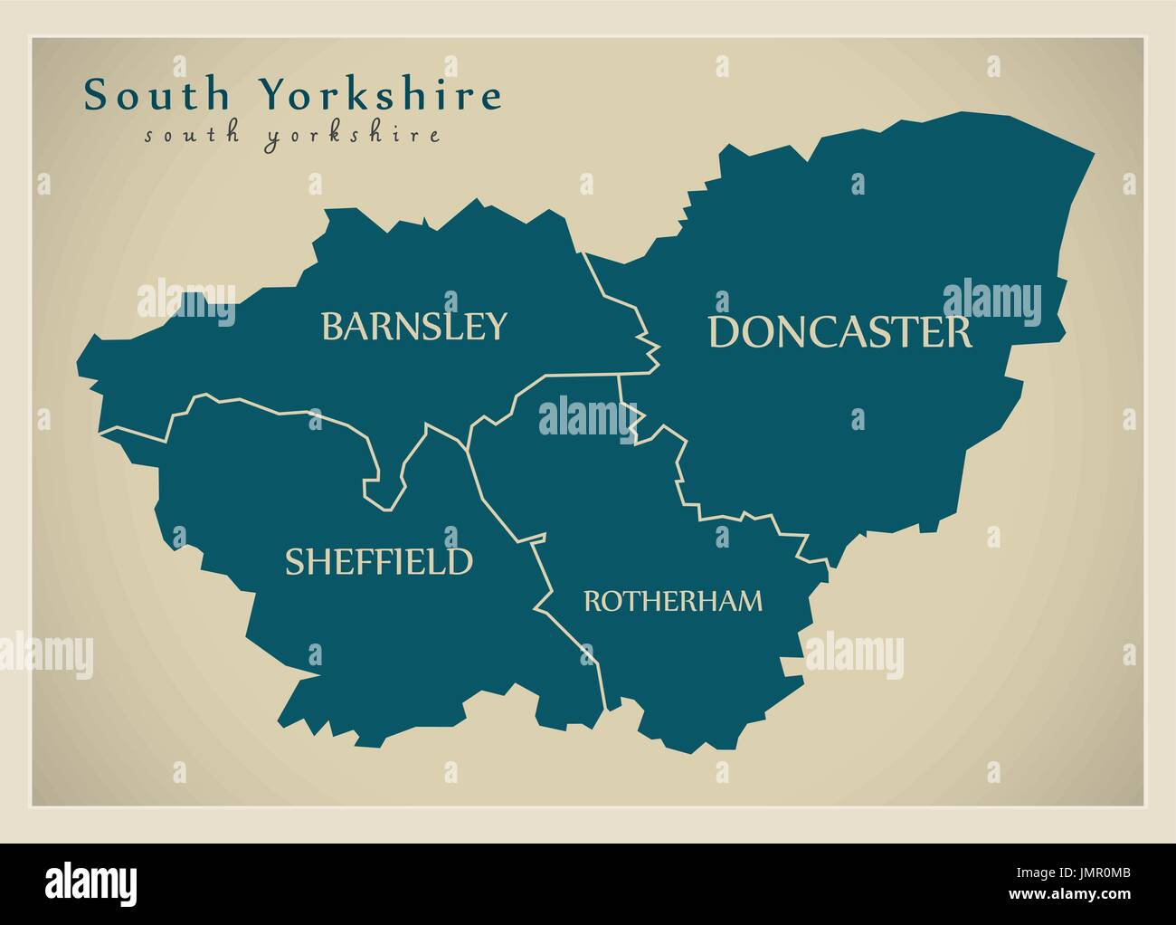 Carte moderne - South Yorkshire County district métropolitain avec les légendes England UK illustration Illustration de Vecteur