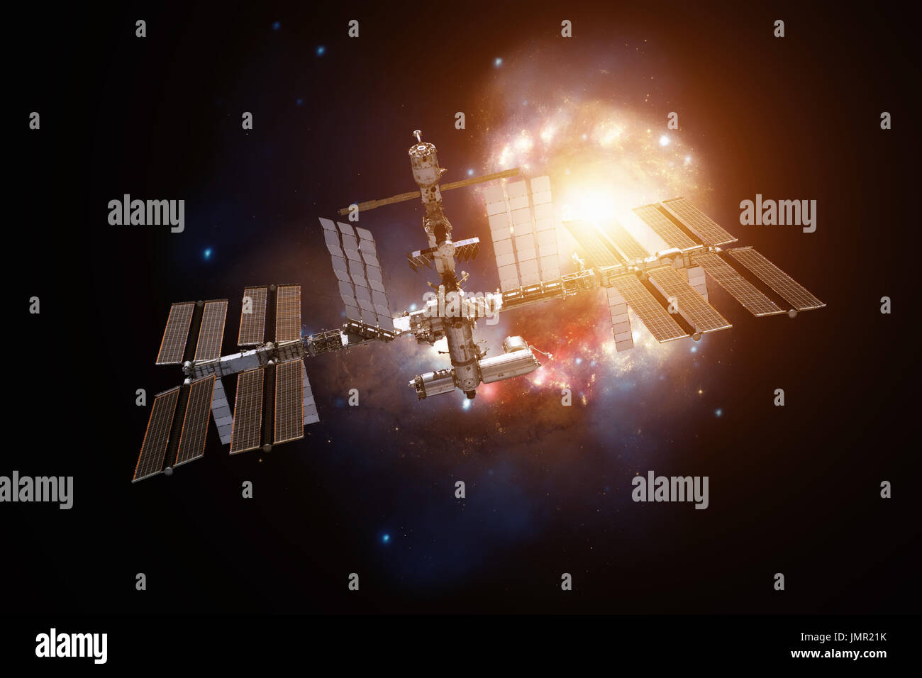 Station spatiale internationale plus de galaxie spirale terre. Éléments de cette image fournie par la NASA. Banque D'Images