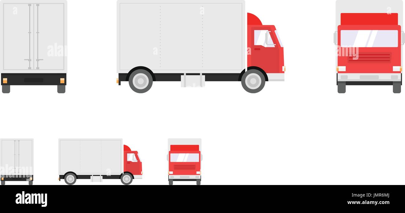 Illustration du chariot. Avant, latérale, arrière du camion de transport isolé sur fond blanc. Perfect Pixel design plat moderne, illustration. Illustration de Vecteur
