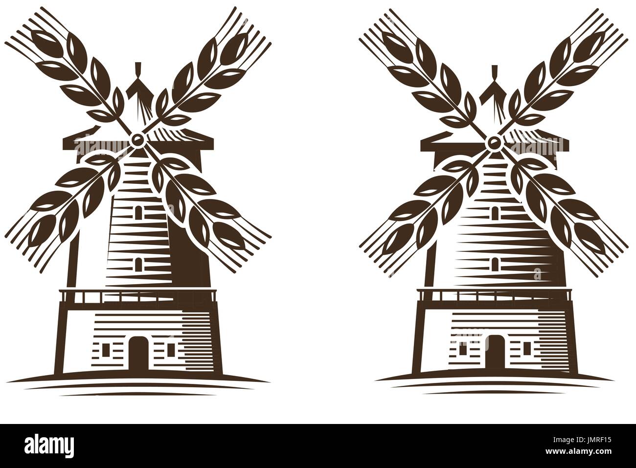 Mill, moulin icône. L'agriculture, l'agroalimentaire, l'étiquette ou le logo de boulangerie Illustration de Vecteur