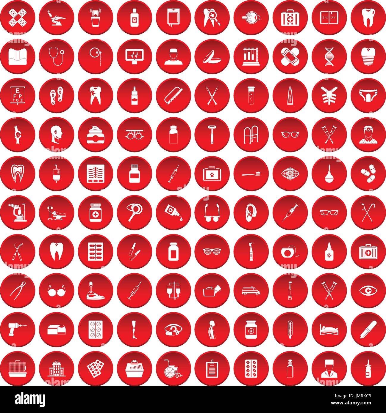100 accessoires médicaux icons set red Illustration de Vecteur