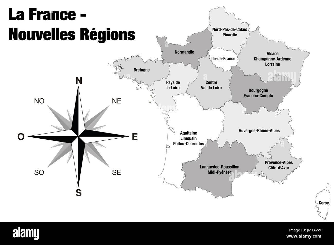 Version finale de nouvelles régions de France - illustration isolé sur fond blanc Banque D'Images