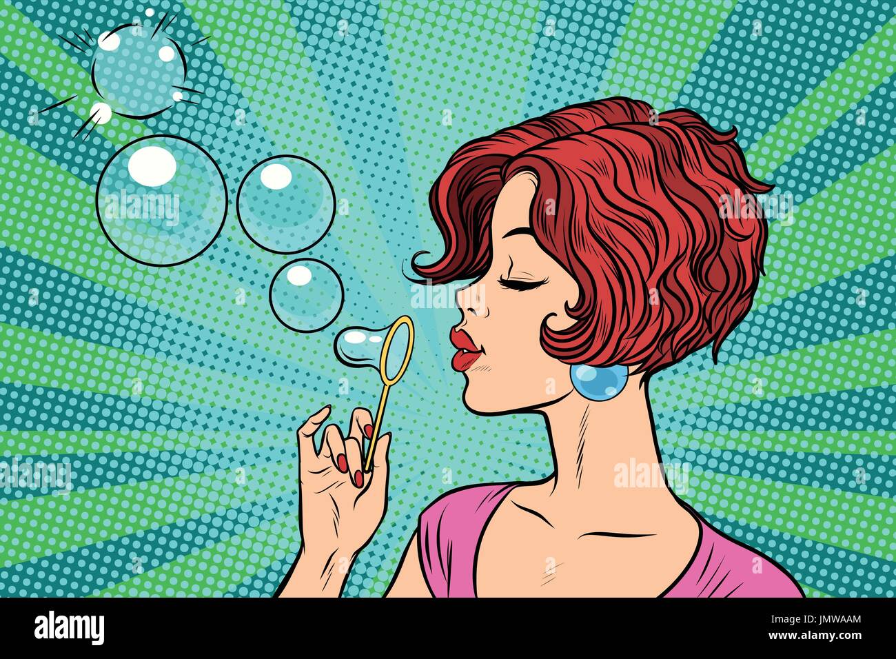 Young woman blowing bubbles Illustration de Vecteur