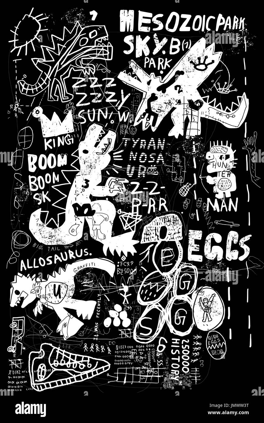 Image symbolique de dinosaures sur un fond noir Banque D'Images