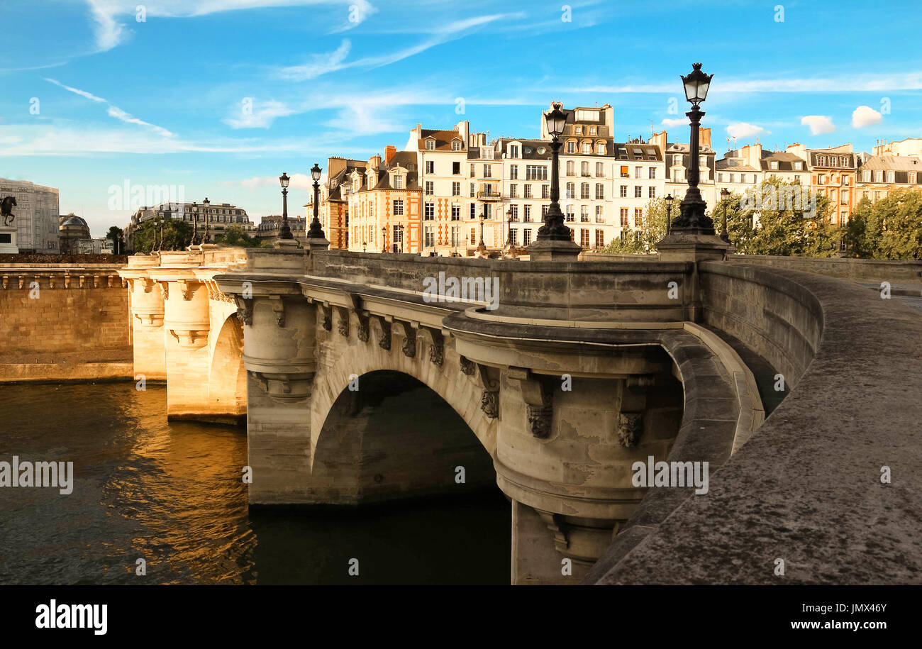 Le pont pont neuf sur la Seine à Paris. Banque D'Images