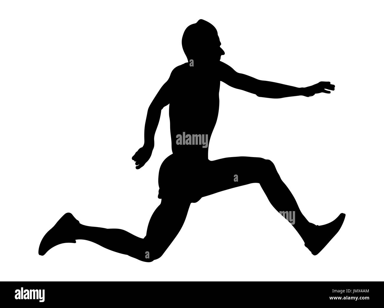 Cavalier athlète masculin un triple saut silhouette noire Banque D'Images
