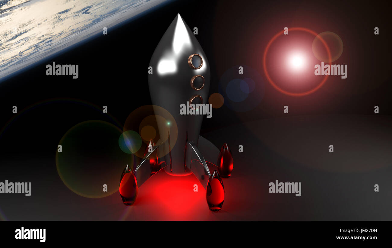 La fusée dans l'espace - le rendu 3D Banque D'Images