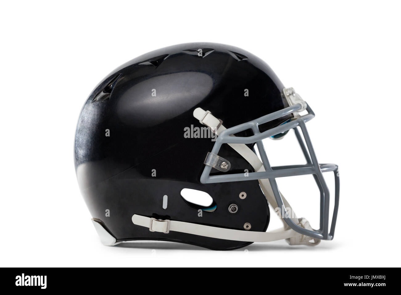 Close up of black casque sport against white background Banque D'Images
