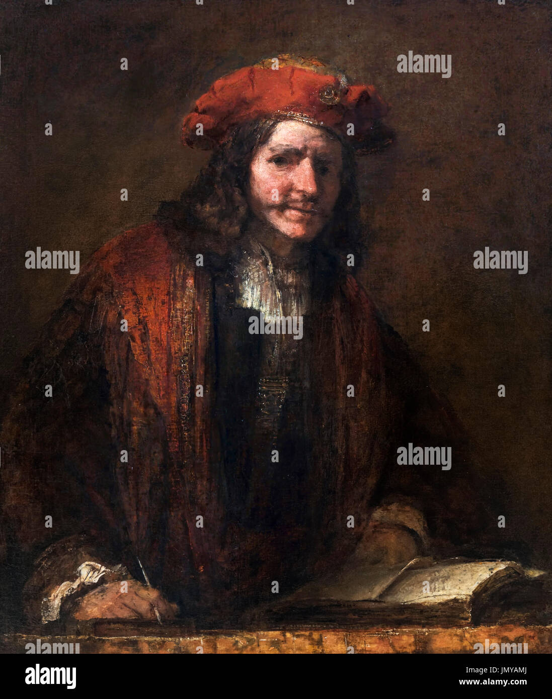 L'homme à la casquette rouge (de Man met de Rode Muts), attribuée à Rembrandt van Rijn, huile sur toile, c.1660. Banque D'Images