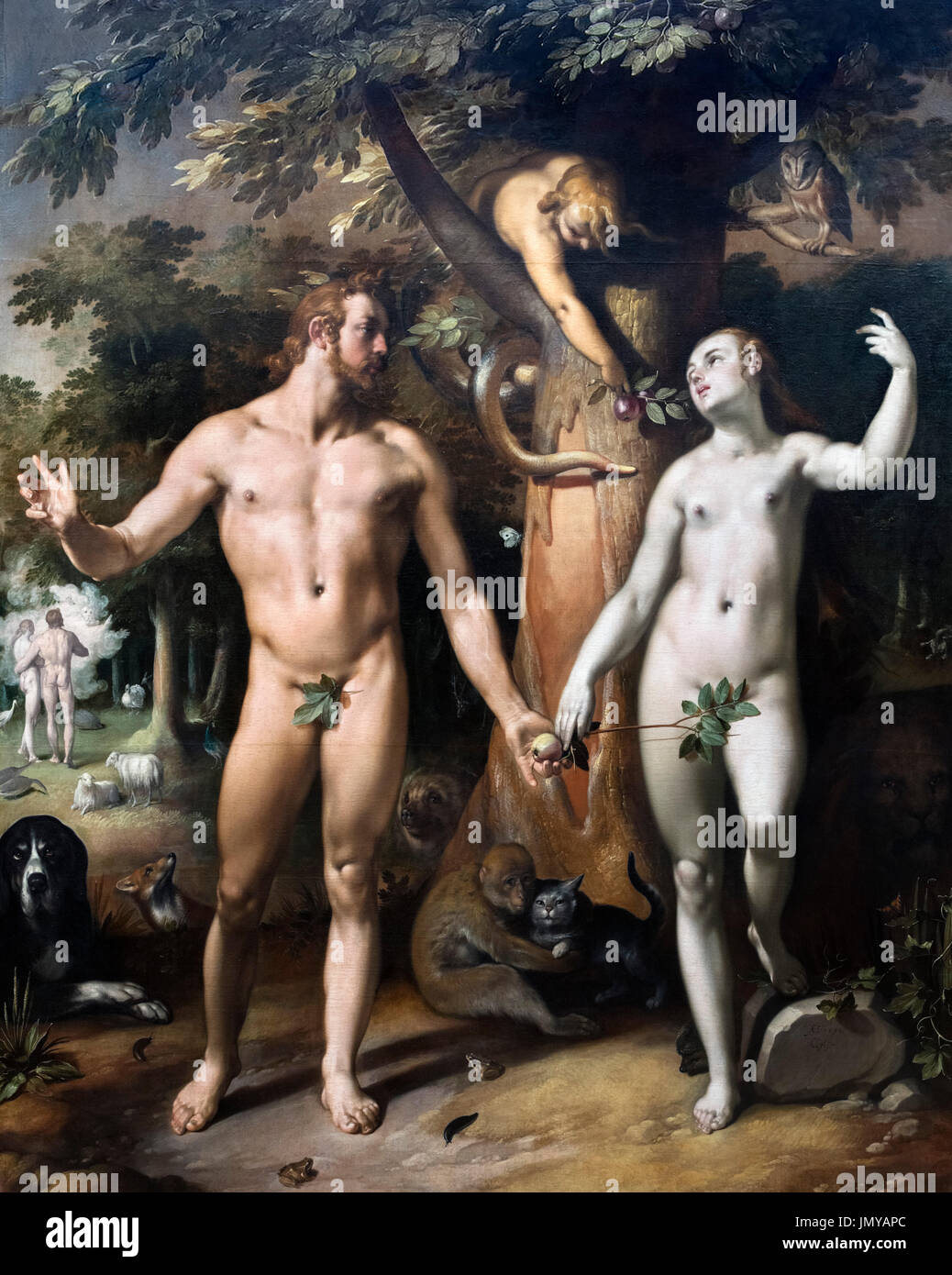 La chute de l'homme de Cornelis van Haarlem (1562-1638), huile sur toile, 1592. Adam et Eve. Banque D'Images