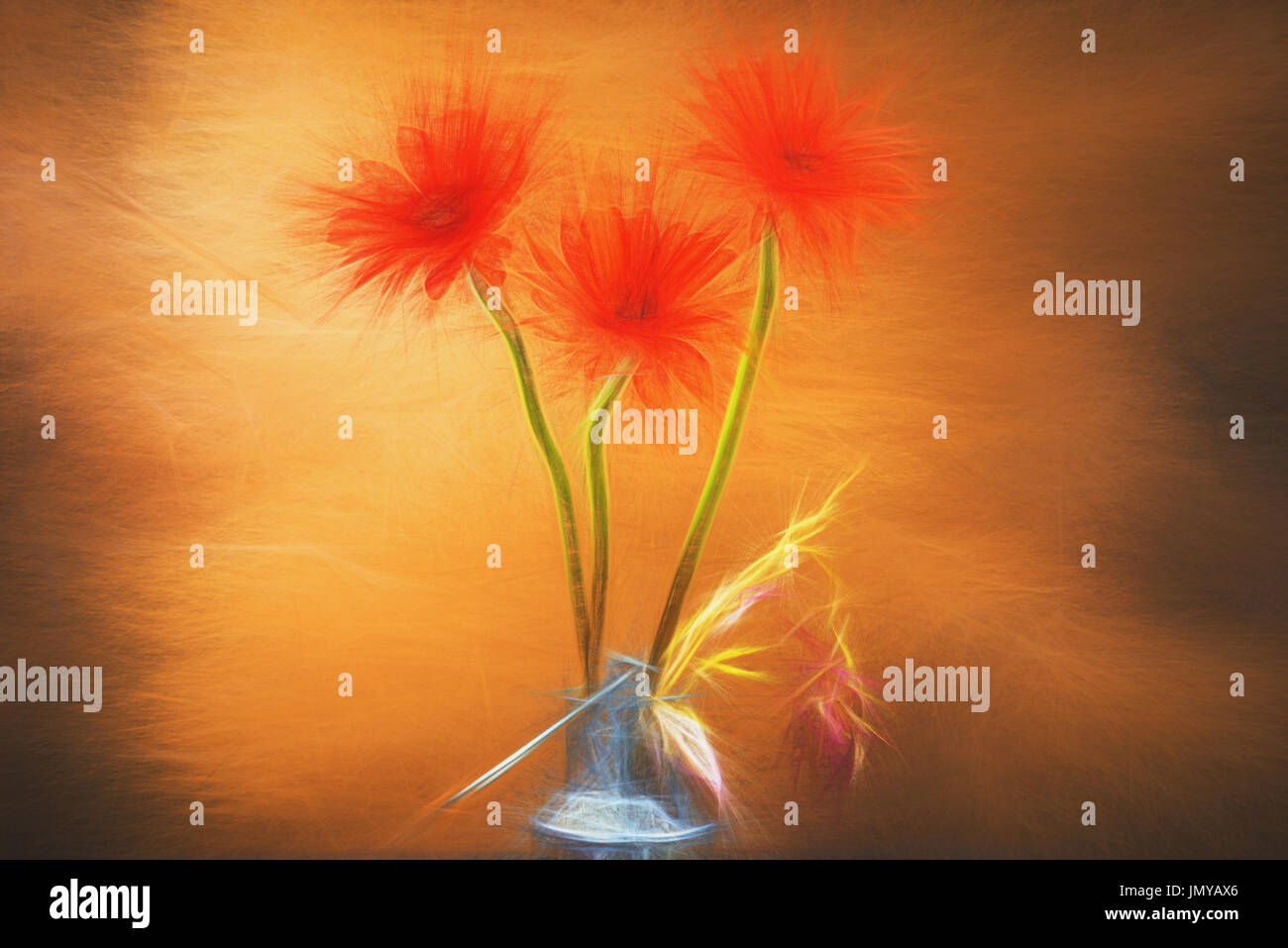 Aquarelle nature morte- fleur rouge dans un vase. Pour l'impression photo grand format. Banque D'Images