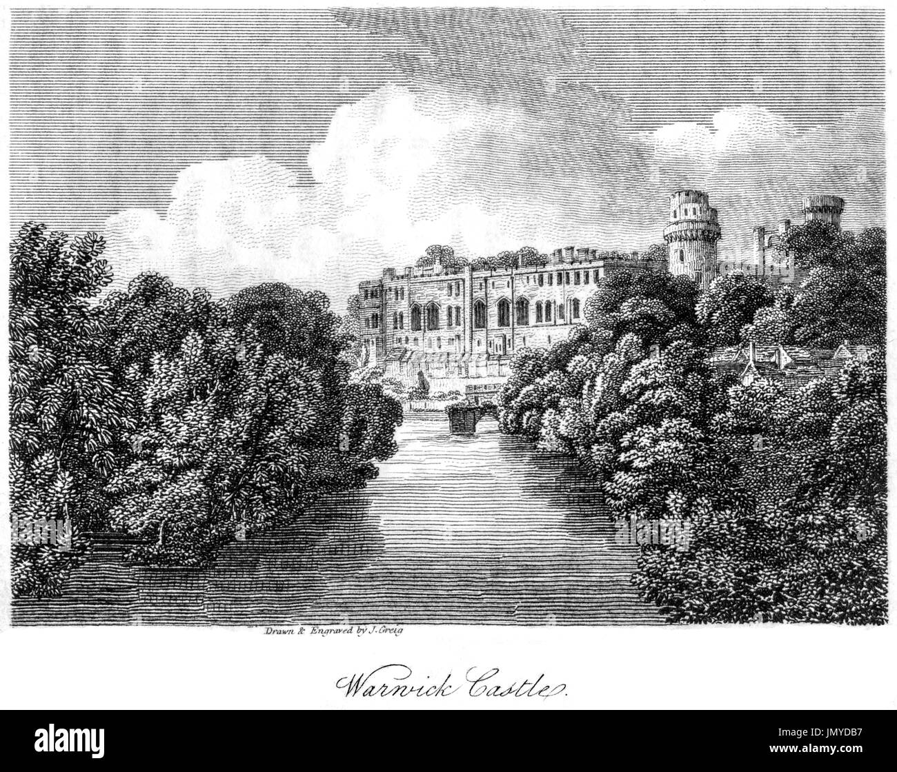 Une gravure du château de Warwick numérisées à haute résolution à partir d'un livre imprimé en 1808. Croyait libres de droit. Banque D'Images