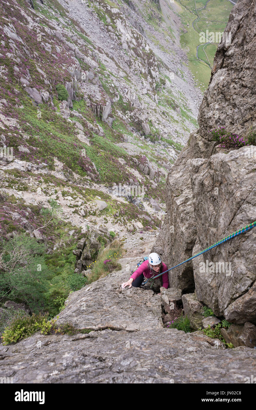 Journée d'escalade dans le parc national de Snowdonia, le nord du Pays de Galles, Royaume-Uni Banque D'Images